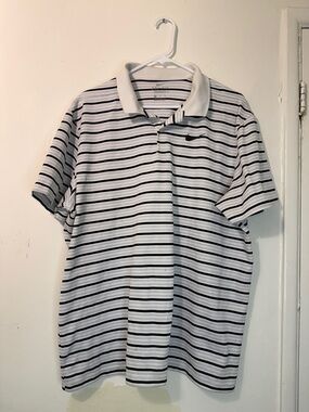 Nike Golf Dri-FIT Striped Performance Polo Shirt - White & Navy Size XL